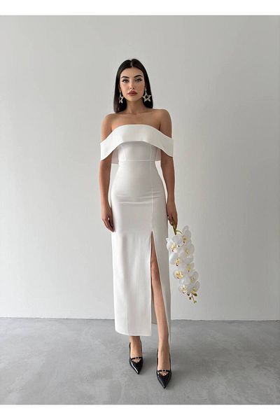 conconmoda Women's White Madonna Collar Long Dress