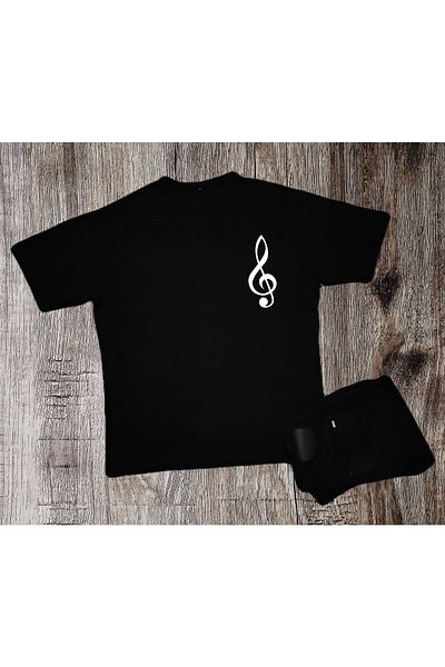donamod Unisex Μαύρο Μπλουζάκι Μουσικής / Μουσικού με Σχέδιο Μουσικής Νότας