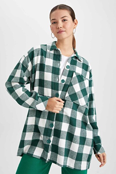 DeFacto Relax Fit Shirt Collar Checked Flannel Long Sleeve Tunic Z6201az22wn