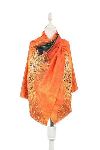 Bursa İpek Orange Adele Pattern Winter Shawl