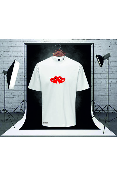 HOFFNUNG تي شيرت مطبوع عليه قلب أحمر للجنسين