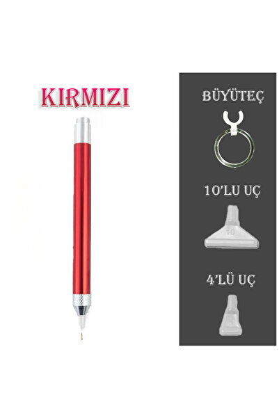 MOVAS Sanat Işıklı Kalem | Kırmızı- Büyüteç Ve 4'lü-10'lu Uçlar | E2020ak6