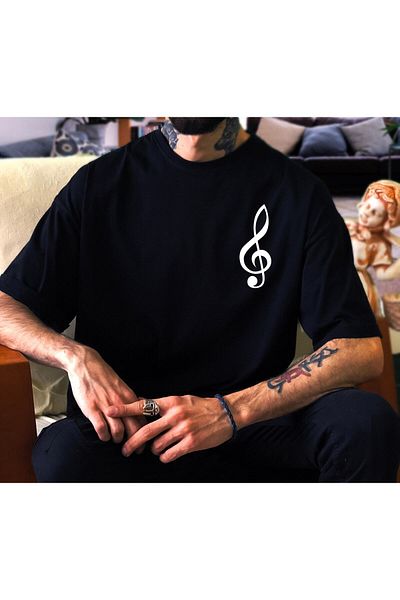 donamod Unisex Μαύρο Μπλουζάκι Μουσικής / Μουσικού με Σχέδιο Μουσικής Νότας