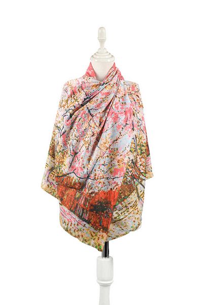 Bursa İpek Pomegranate Peach Tree Pattern Winter Shawl