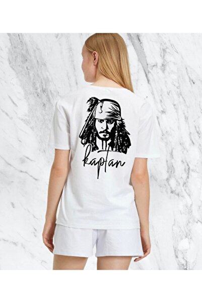 donamod Ženska majica Captain Sparrow Pirate Back Štampano bela standardna ma...