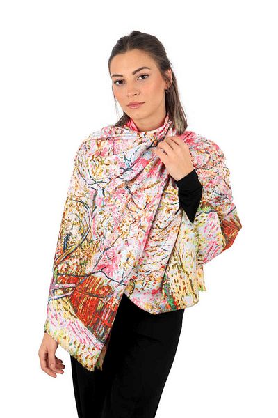 Bursa İpek Pomegranate Peach Tree Pattern Winter Shawl