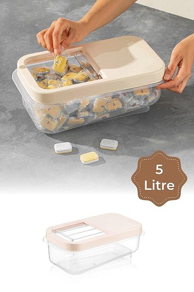 Şahane Pazar 5 Liter Multibox Storage Container Box Sliding Lid - Beige Fma007641