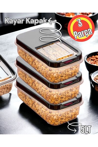 Şahane Pazar 3 Pieces 5 Liter Multibox Storage Container Box Sliding Lid - Black Fma007641