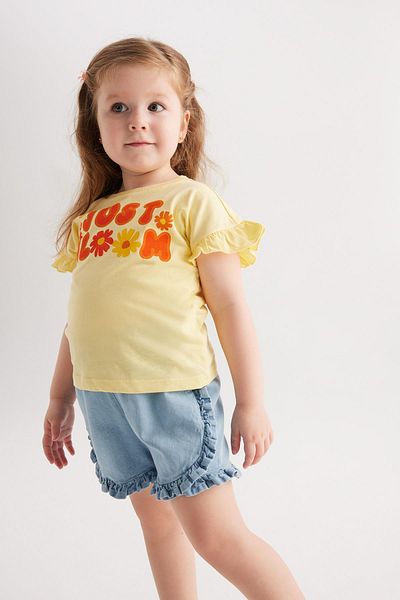 DeFacto Baby Girl Crew Neck Slogan Printed Short Sleeve T-Shirt Z9227a223sm