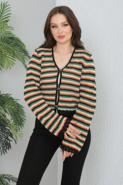 Zirve Kadın Renkli Ajurlu Triko Hırka