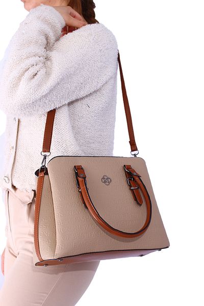 By Hakan Jn-1320 Embossed Wallet Combination Women's Hand and Shoulder Bag Mink