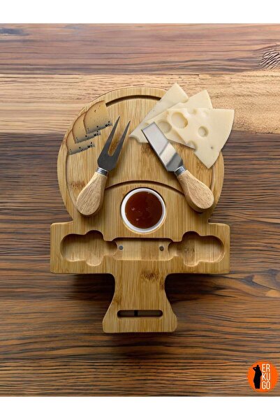 ERKUGO لوحة عرض وشوكة من الخيزران مكونة من 3 قطع - مجموعة ملعقة، لوحة قطع الج...