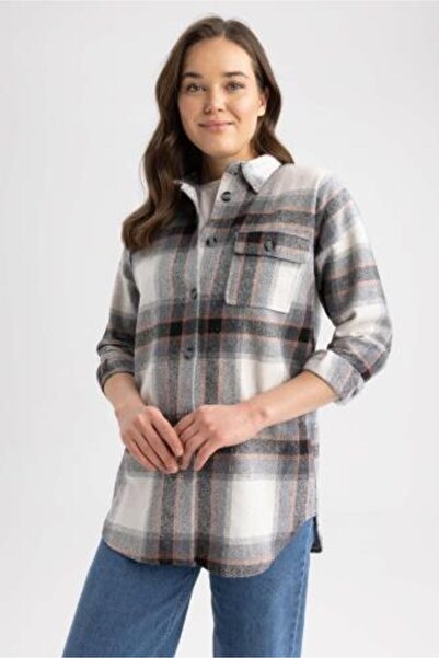 DeFacto Regular Fit Flanel Uzun Kollu Tunik Z9080az22au