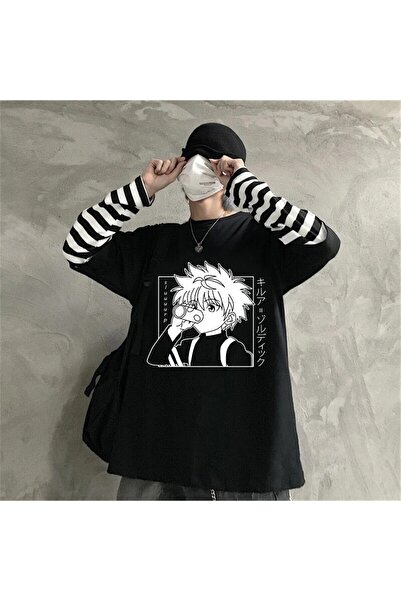 Köstebek Touz Anime Hunter X Hunter Killua Unisex Çizgili Kollu T-shirt