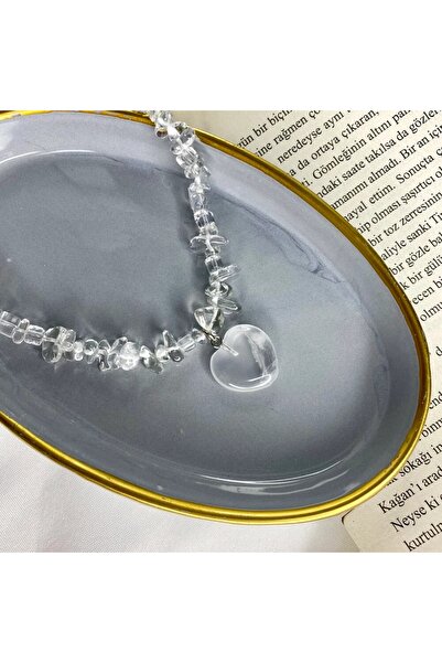 Elifsu Jewelry Kristal Kuvars Kalp Uçlu Kırıktaş  Doğal Taş  Kolye