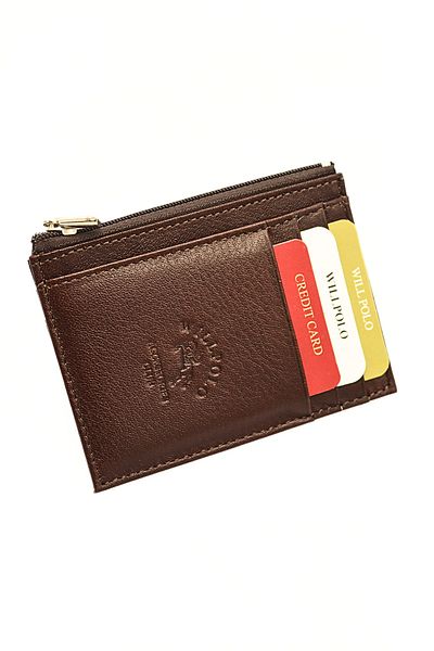 willpolo 85 Genuine Leather Zipper Compartment Women's Men's Card Holder Wallet with Coin Compartment