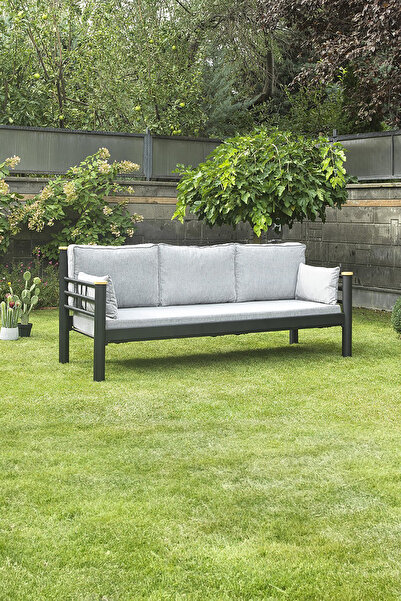 Unimet Kappis Dk Metal Sofa Sedir 70x200 Üçlü Koltuk Siyah-füme (AHŞAP LATALI)