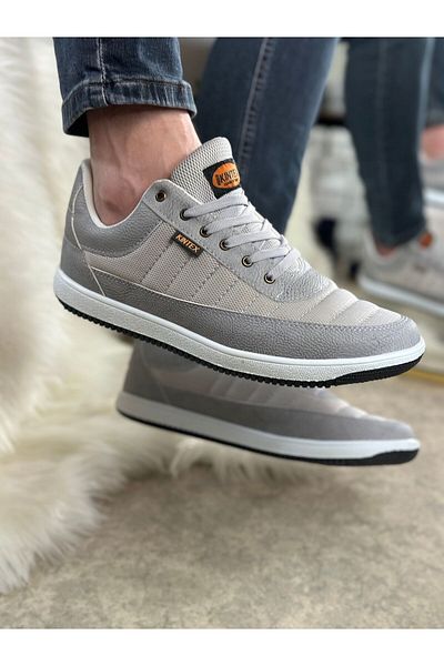 Nstil Casual Men's Ice Grey Sneakers Lace-Up Stitched Lightweight Comfortable Walking Sneakers 014