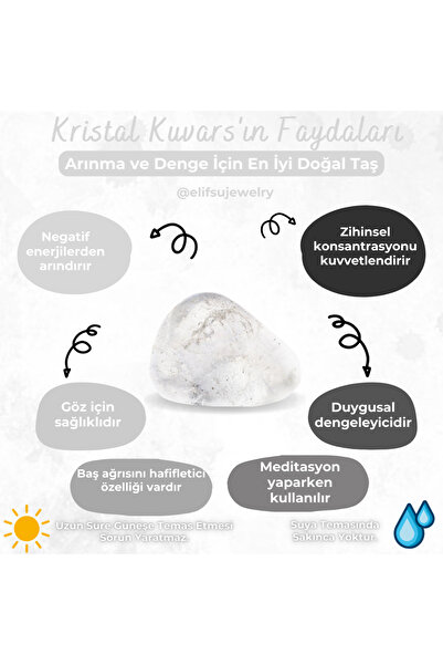 Elifsu Jewelry Kristal Kuvars Kalp Uçlu Kırıktaş  Doğal Taş  Kolye