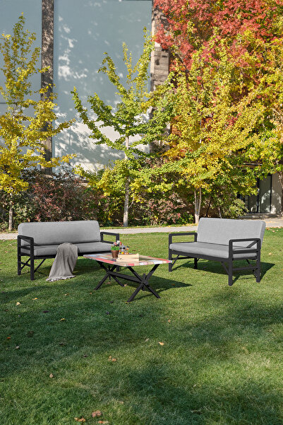 Unimet Katlanır Bahçe Takımı Oturma Grubu 2 2 Siyah-gri