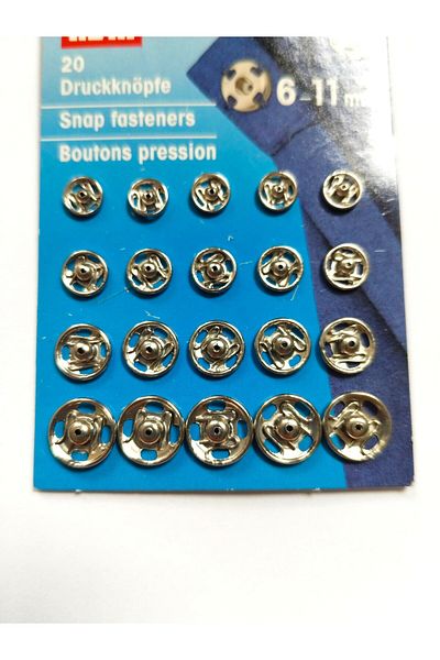 Prym Snap Steel Silver Color 6-11 mm 20 Pieces