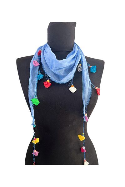 Fular Marketi Poyraz Embroidered Ethnic Scarf Blue