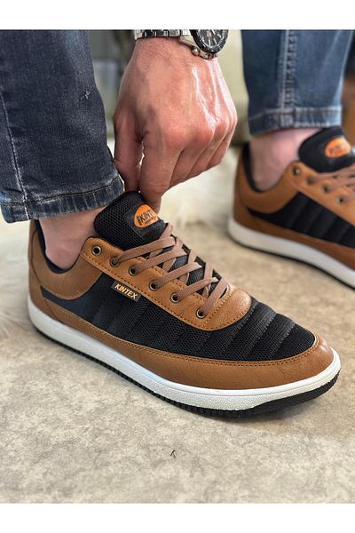 Nstil Casual Men's Black Tan Sneaker Lace-Up Stitched Lightweight Comfortable Walking Sneakers 014
