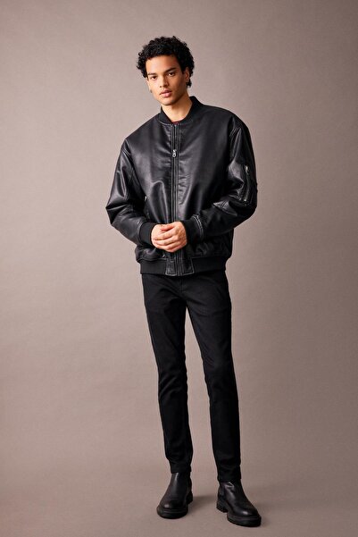 DeFacto Oversize Fit Kolej Yaka Bomber Suni Deri Mont A0543ax23wn