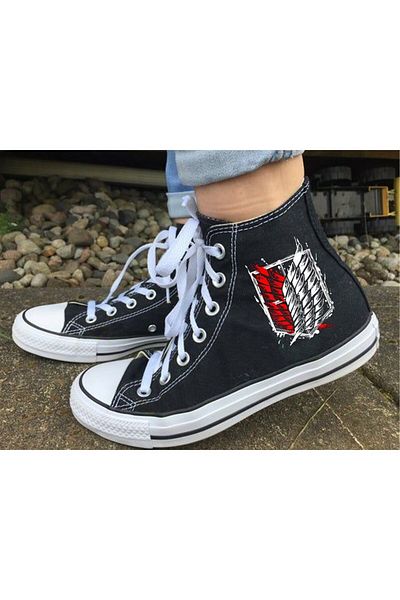 Touz Sphera Attack on Titan Printed Black Canvas Shoes