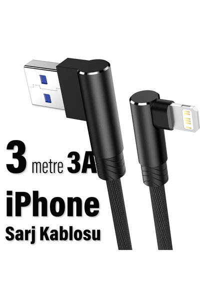 EXENAR 3 Metre Oyuncu Şarj Kablosu iPhone Uyumlu Uzun 3A 3m USB - Ligtning
