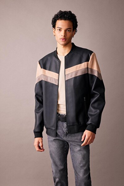 DeFacto Su I?tici Slim Fit Kolej Yaka Bomber Ceket Suni Deri Mont U3851az23wn