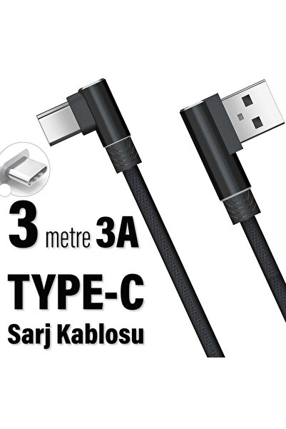 EXENAR 3 Metre Oyuncu Şarj Kablosu Type-C 3A 3m USB - TYPE C