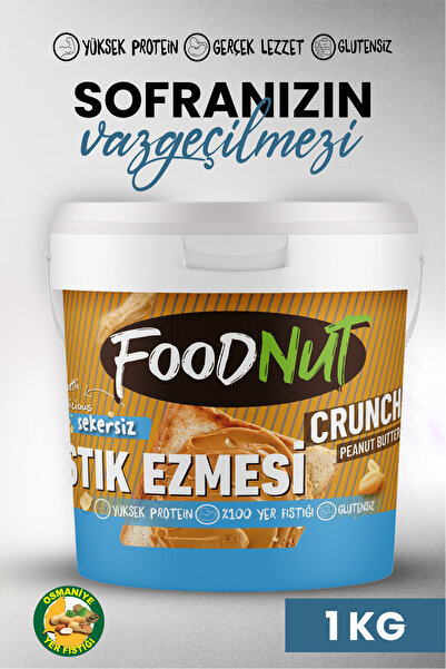 FoodNut %100 Şekersiz Sporcu Dostu Fıstık Ezmesi 1 Kg Şekersiz Proteini Yüksek