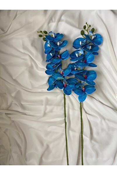Z&B FLOWERS 80 cm Tek dal ıslak görünümlü yapay orkide vazo çiçeği mavi orkide