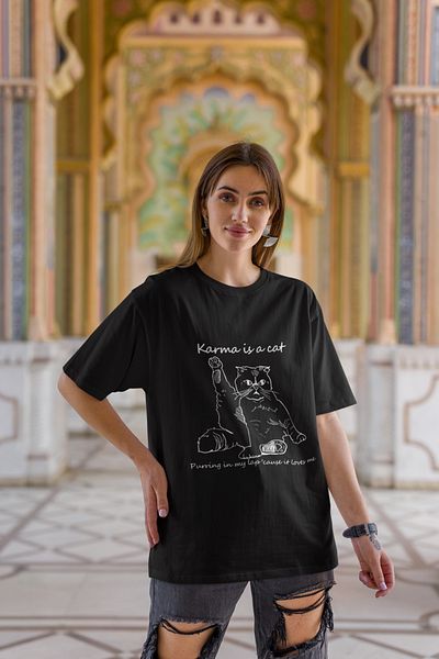 Fuddy Moda Tricou cu imprimeu Karma Is Cat, tricou cu imprimeu Taylor Swift