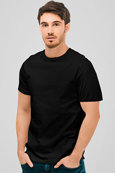 ROCKANDROLL Tricou de bază cu mânecă scurtă, negru, neimprimat, pentru bărbați