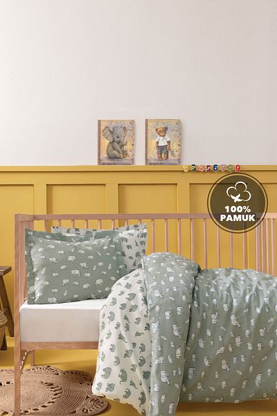 Yataş Mini Povey Baby Ranforce 100% Cotton Duvet Cover Set - Sage