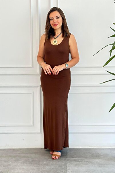 Yağmur Butik Αμάνικο φόρεμα με λεπτομέρεια στο κουμπί και πλαϊνό σκίσιμο