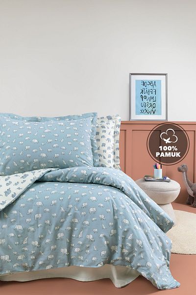 Yataş Mini Set cuvertură de pilota Povey Single Ranforce 100% bumbac - Albastru