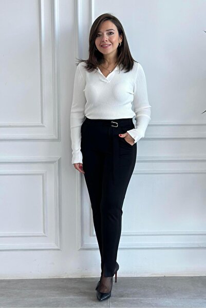 Yağmur Butik Ψηλόμεσο παντελόνι με λεπτομέρεια σκισίματος στο τελείωμα