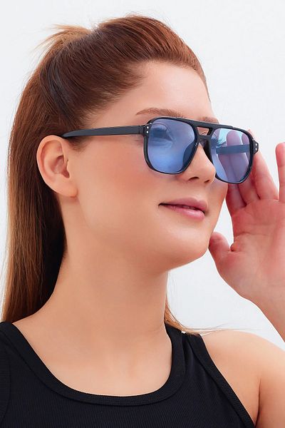 Nilu Moda New Season Blue Glass Unisex Sunglasses