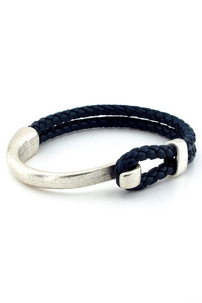 Solfera Navy Blue Knitted Leather Half Hooked Men's Bracelet M046A