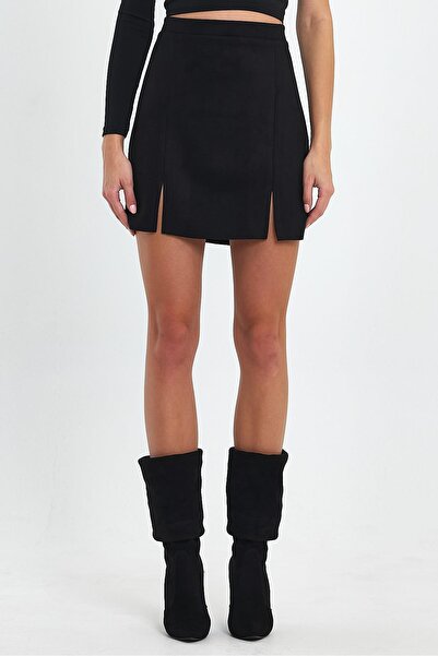 Ceylen Fusta din piele intoarsa cu fanta dubla