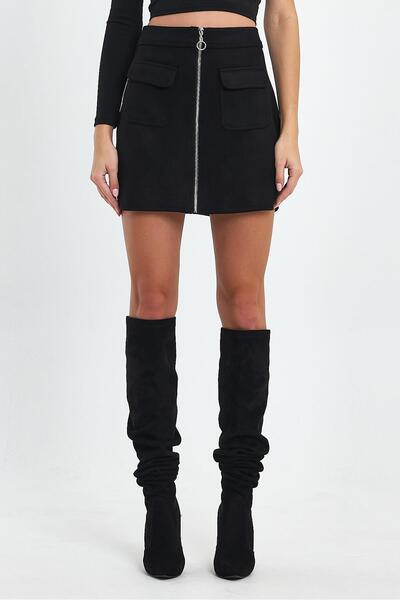 Ceylen Pocket Detail Suede Skirt
