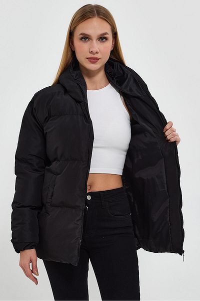 Ceylen γυναικείο Μαύρο Παλτό Oversize με κουκούλα