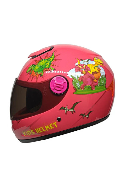 ebakbak Motosiklet Ve Bisiklet Çocuk Kaskı Full Face Pp Material Abs Çocuk Kask Dino Pembe