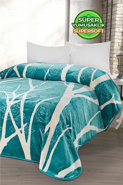 Evlen Home Collection 4 кг. Одеяло Supersoft Embos Thick Soft Plush Double Blanket 220x240 см. Devin Turquoise