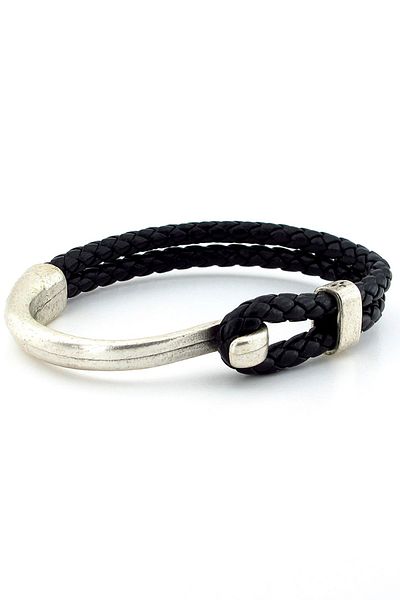 Solfera Black Braid Leather Half Hook Men's Bracelet M046B