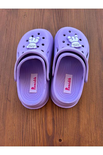 Pomidik Children's Teddy Bear Accessory Massage Sole Closed Front Eva Slippers Purple
