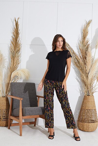 Sevim Women's Short Sleeve Black Pajamas Set C7T8N551